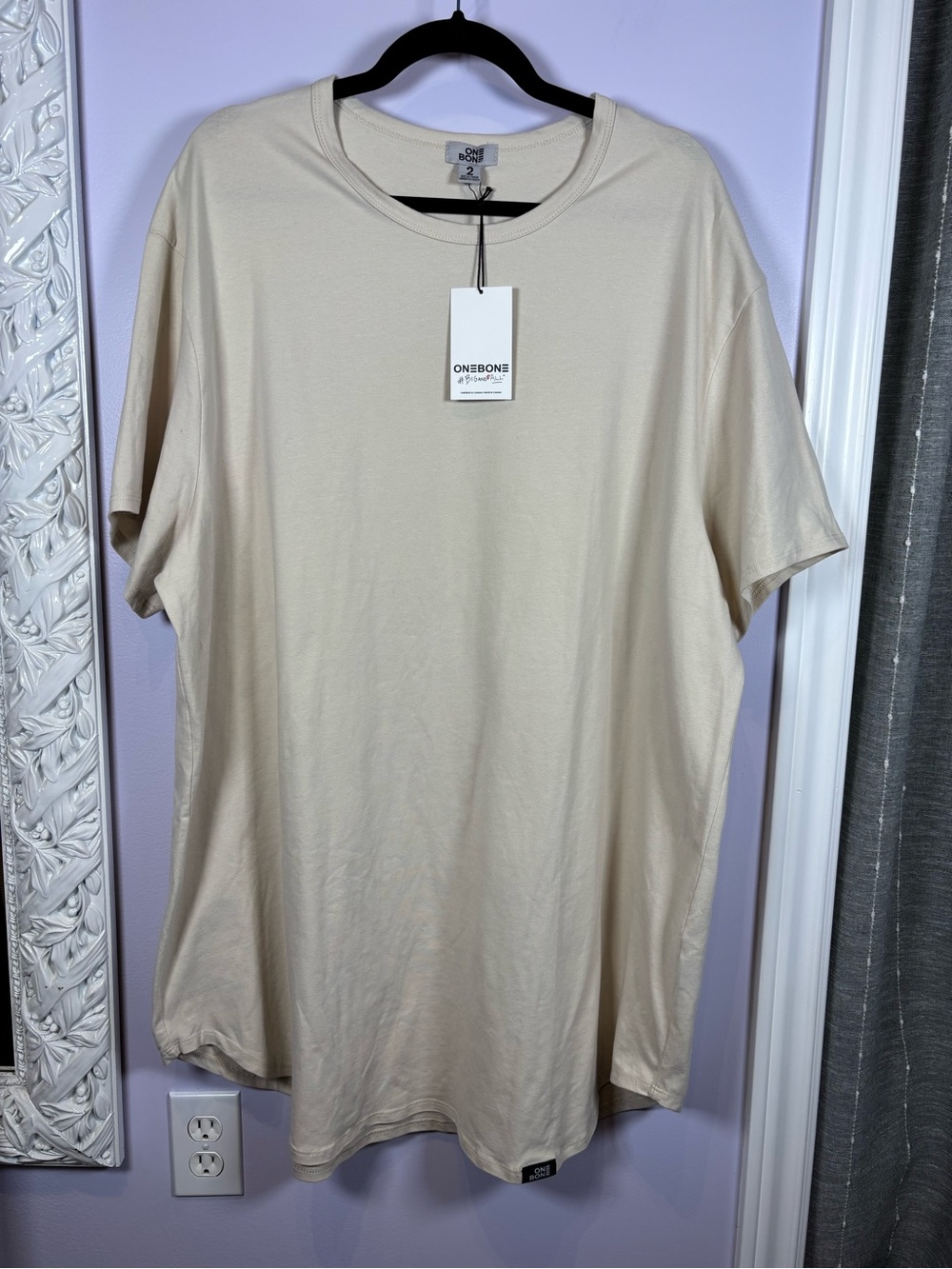 One Bone Men's Short-Sleeve Streetwear Casual Crewneck T-Shirt in Cream Size 2